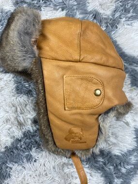 Mad Bomber Brown/Tan Leather Rabbit Fur Trapper Aviator Hat Men’s Size XL